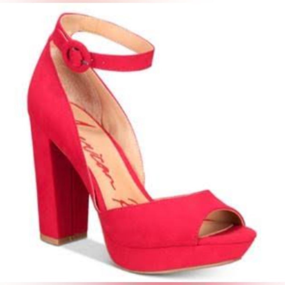 American Rag Women's Fabric Peep Toe Ankle Strap Pumps Red Size 7.5M